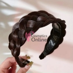 Bentita pentru par impletita spic din fibra sintetica lata BST020CC Castaniu Inchis Mixt